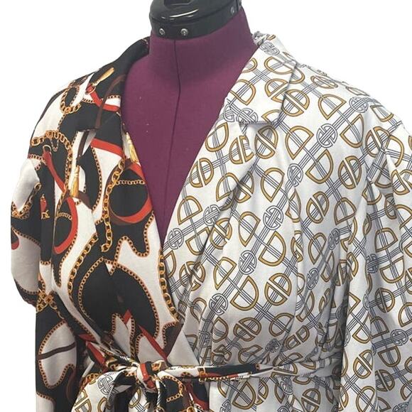 Ashley Stewart Womens Plus Size 26/28 Long Sleeve Chain Design Wrap Dress - Picture 2 of 6